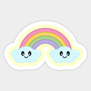 Kawaii Cute Happy Rainbow and Clouds in Yellow Sticker